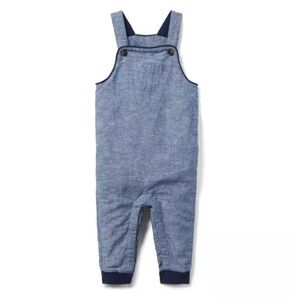 Janie and Jack Baby Boys Blue Chambray Linen Blend Overalls Size 6-12 Months